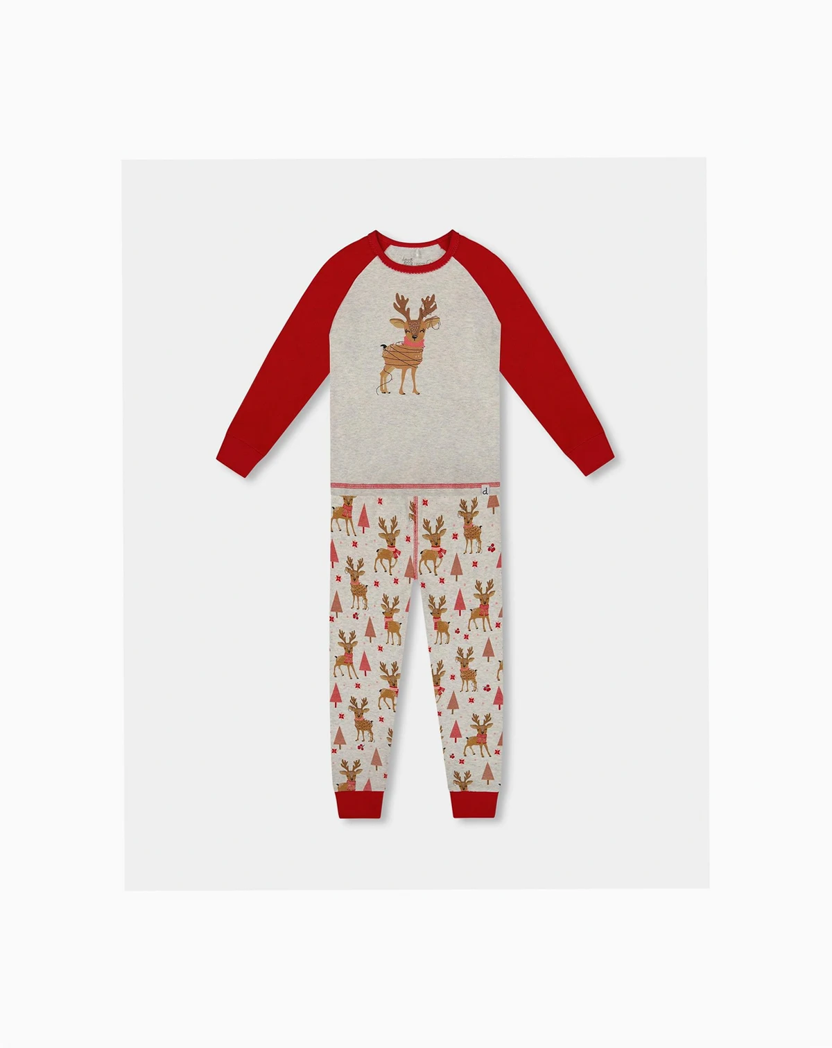 Baby Girl Cotton Two-Piece Pajamas Beige Girly Reindeer Print - Baby