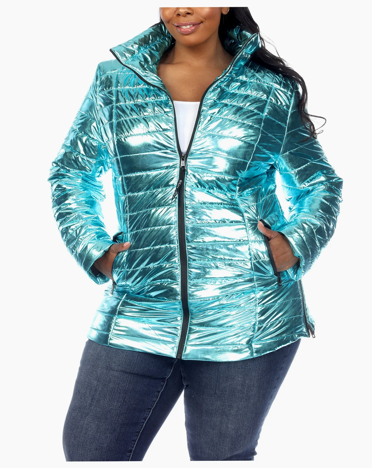 Plus Size Metallic Puffer Coat