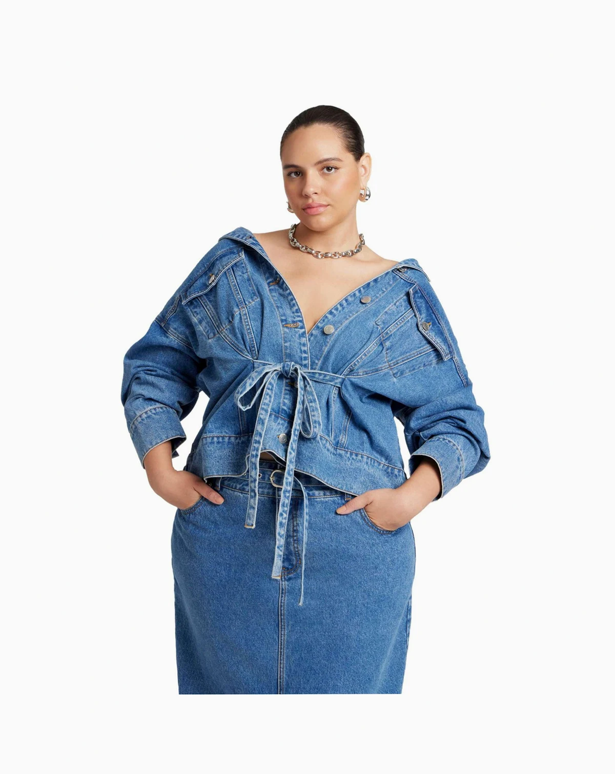 Women's Plus Size Denim Jacket With Cinched Waist