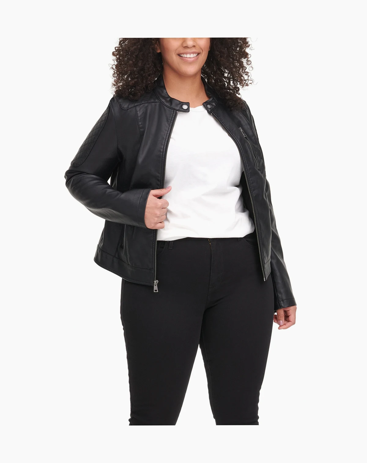 Plus Size Faux Leather Motocross Racer Jacket