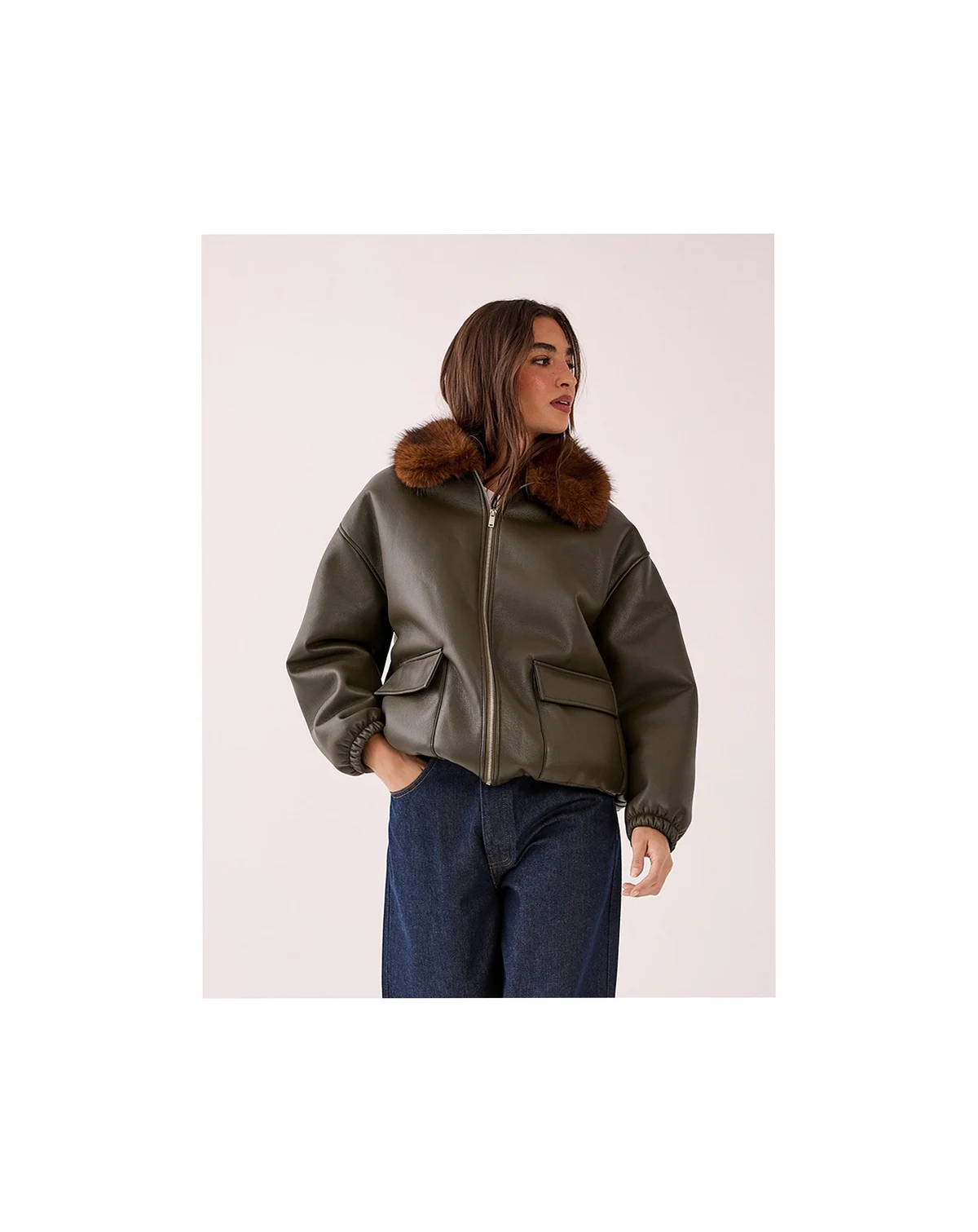 Women's Faux Fur Collar Bomber Jacket