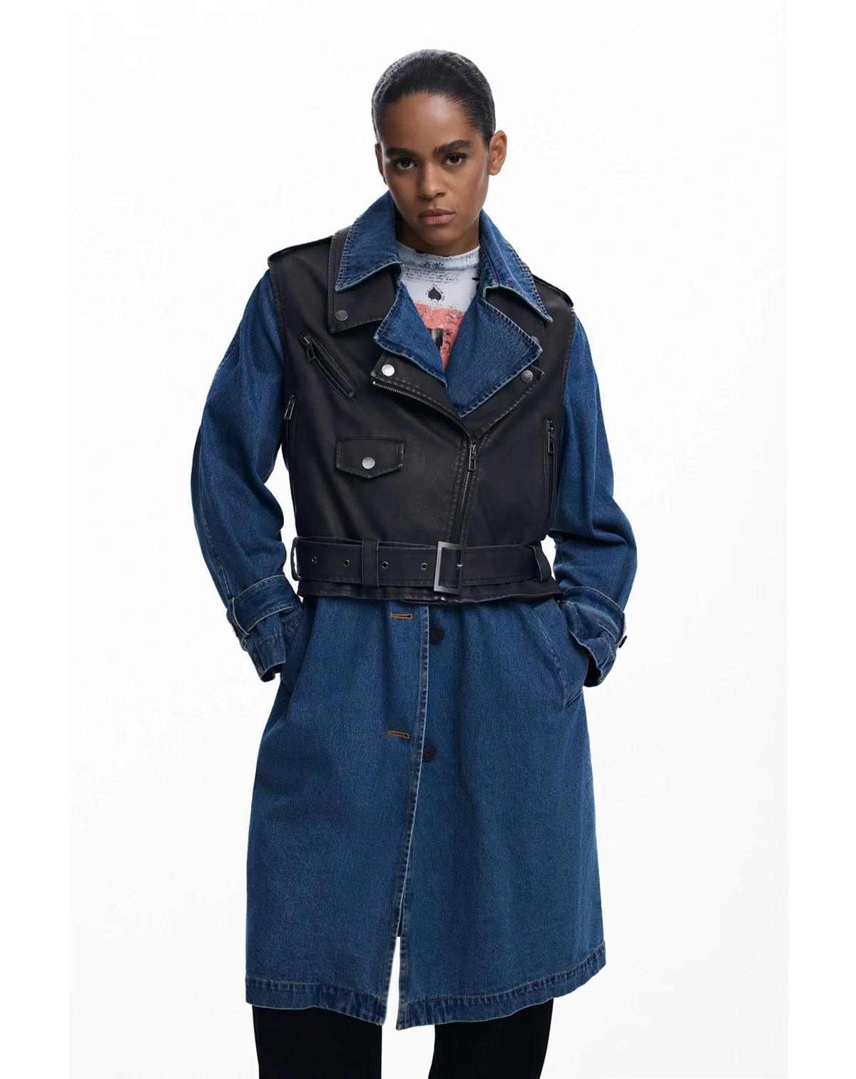 Women's Detachable denim trench coat