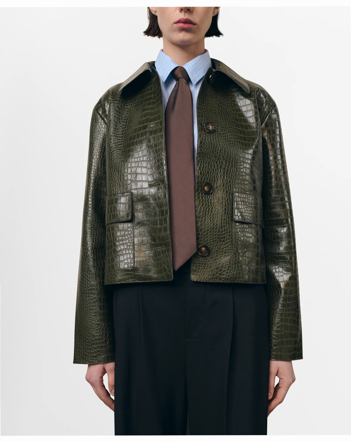 Women's Crocodile-Effect Faux Leather Jacket