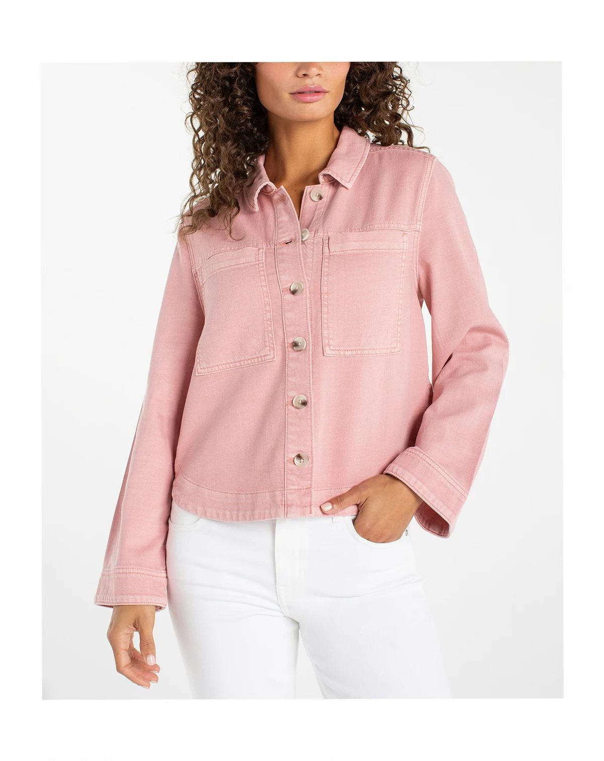 Petite Collared High-Low Denim Shacket