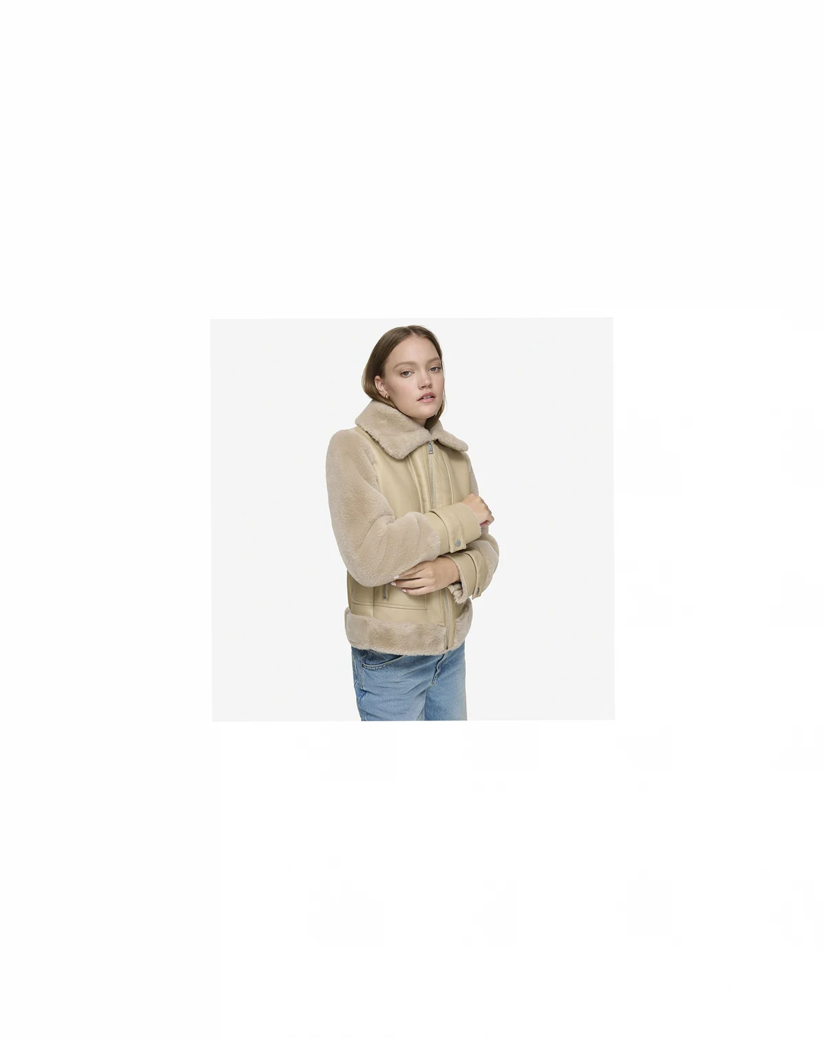 Women's Vellica pebbled faux shearling motor jacket
