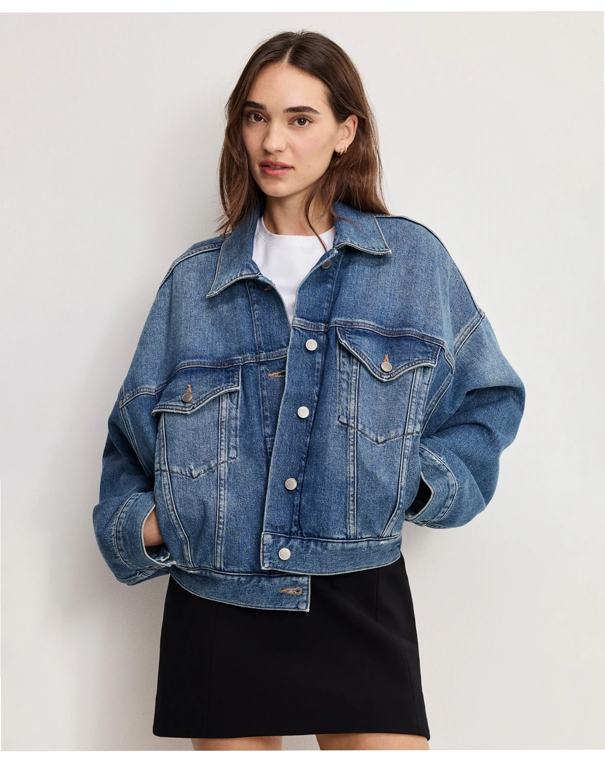 Women's Pleated Cropped Trucker Jacket
