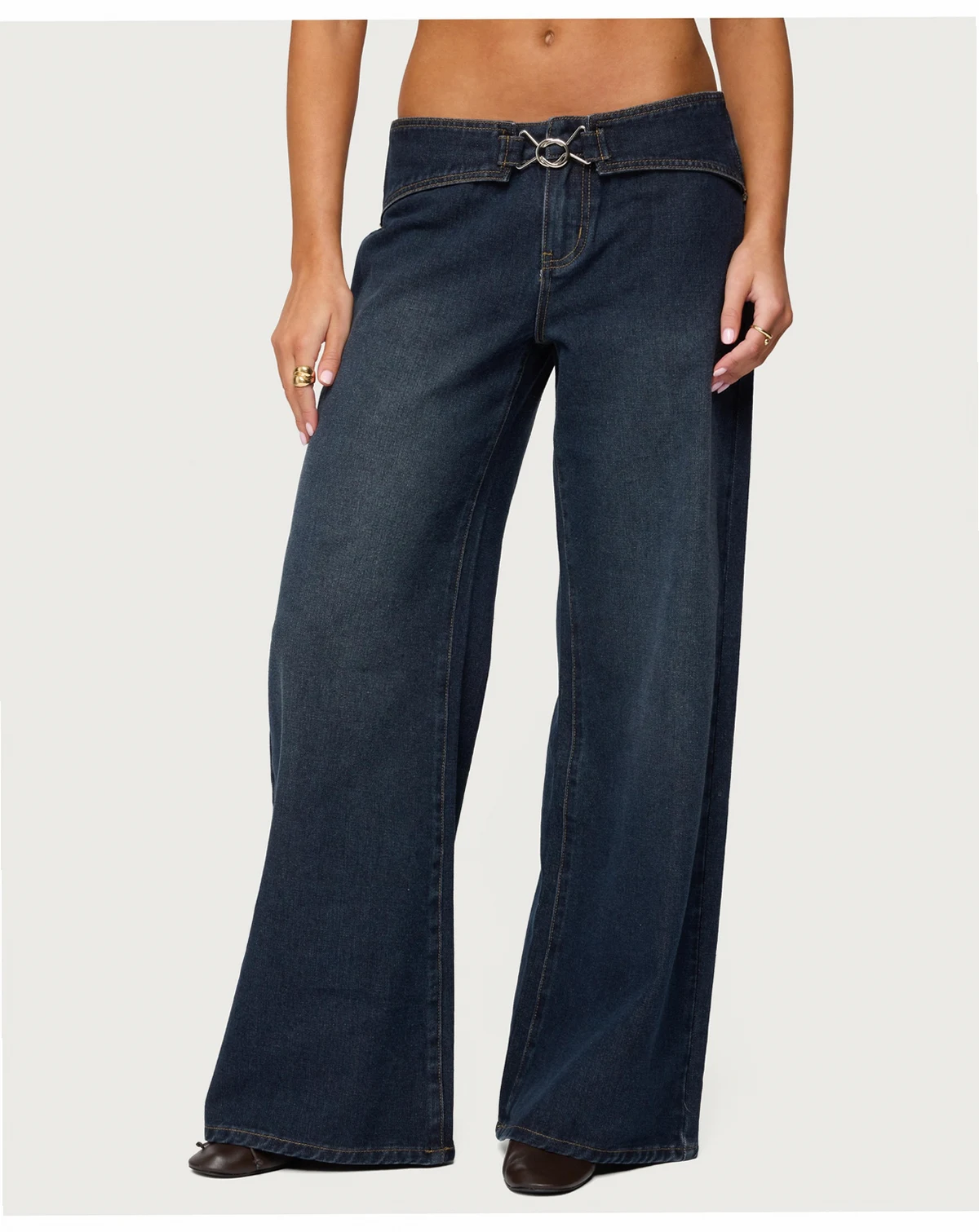 Women's Briah Belted Low Rise Wide Leg Jeans