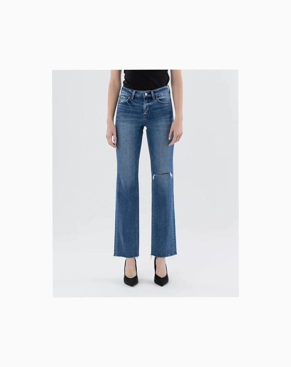 Women's High Rise Raw Hem Straight Jeans