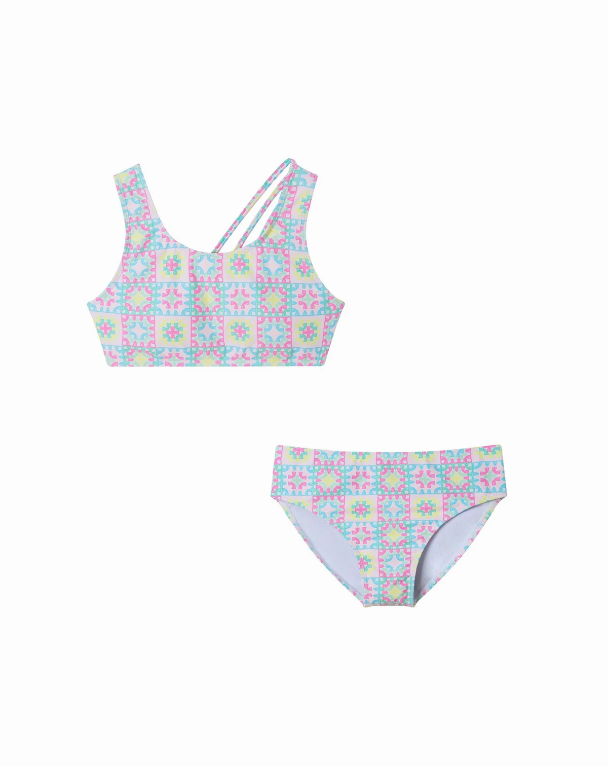 Toddler/Child Girls Pink Crochet Print Strappy Back Swimsuit
