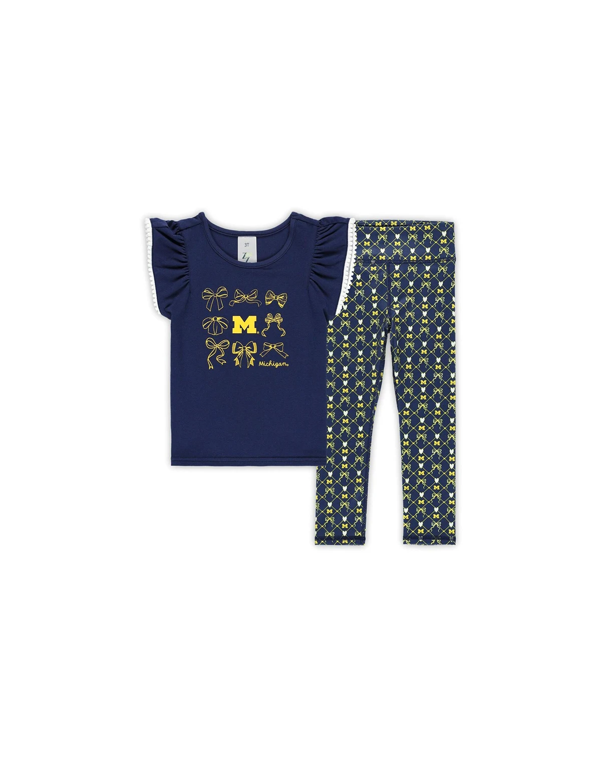 Girls Toddler 2-Piece Navy Michigan Wolverines Tri-Blend Bow Legging and Shirt Set