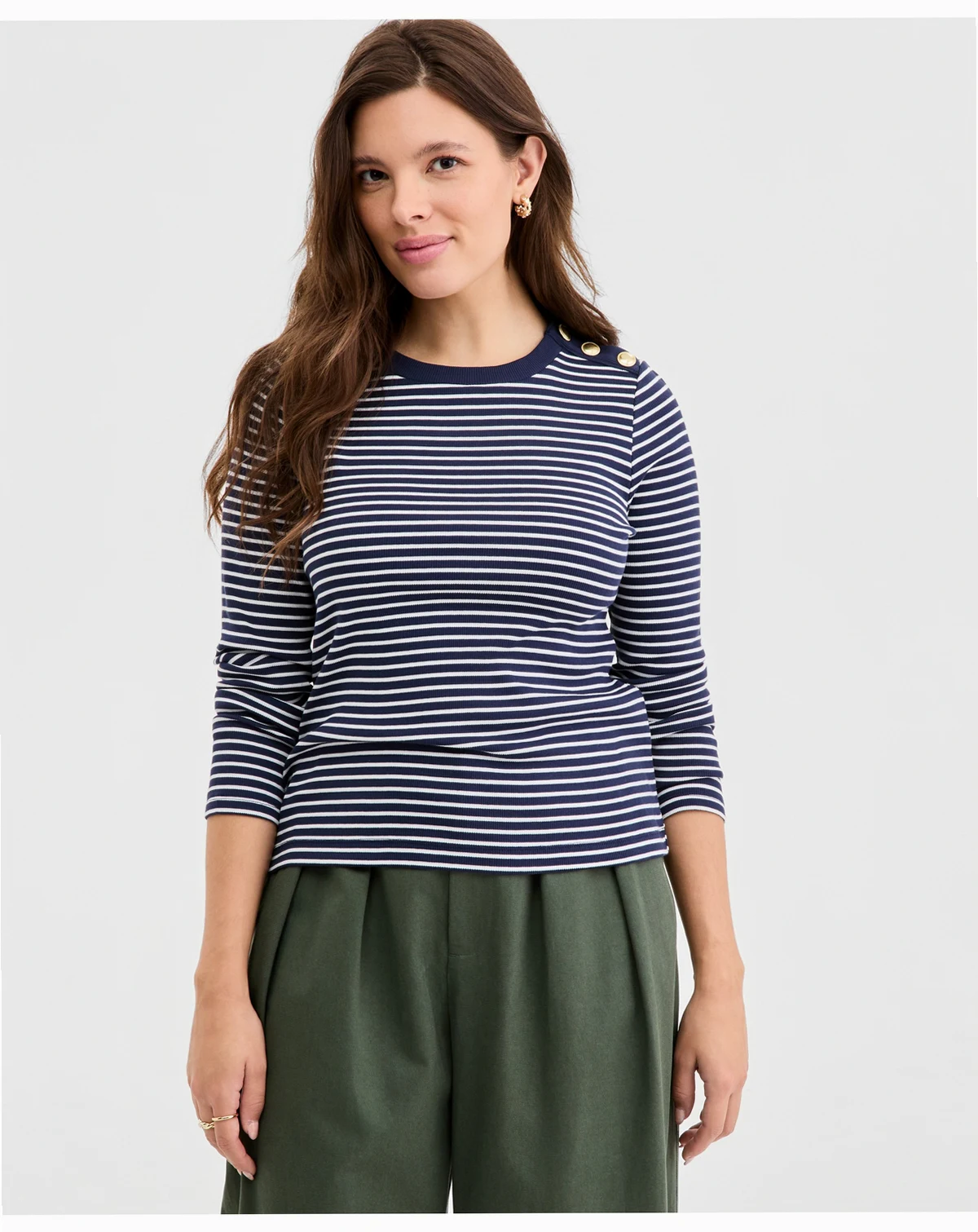 Women's Knit Long-Sleeve Button-Shoulder Top, Macy's Exclusive