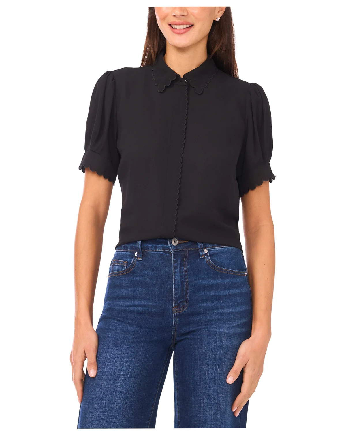 Women's Scallop Button-Down Short-Sleeve Top