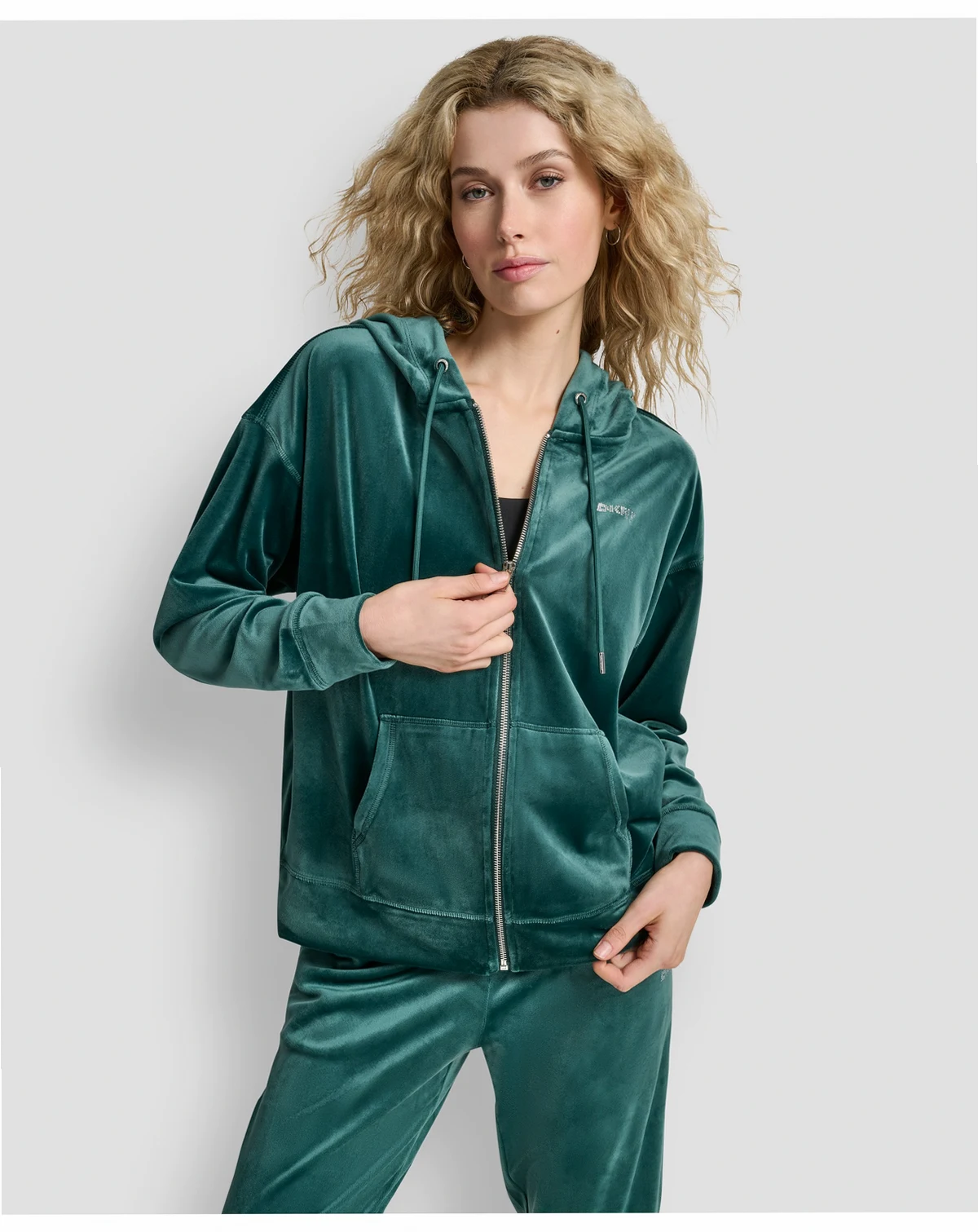 Women's Platinum Velour Rhinestone Logo Full-Zip Hoodie