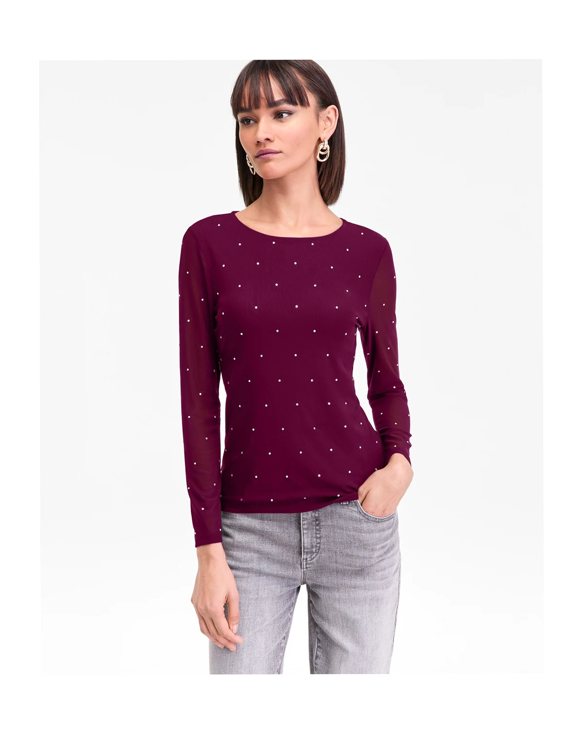 Women's Crystal Mesh Long Sleeve Top, Macy's Exclusive