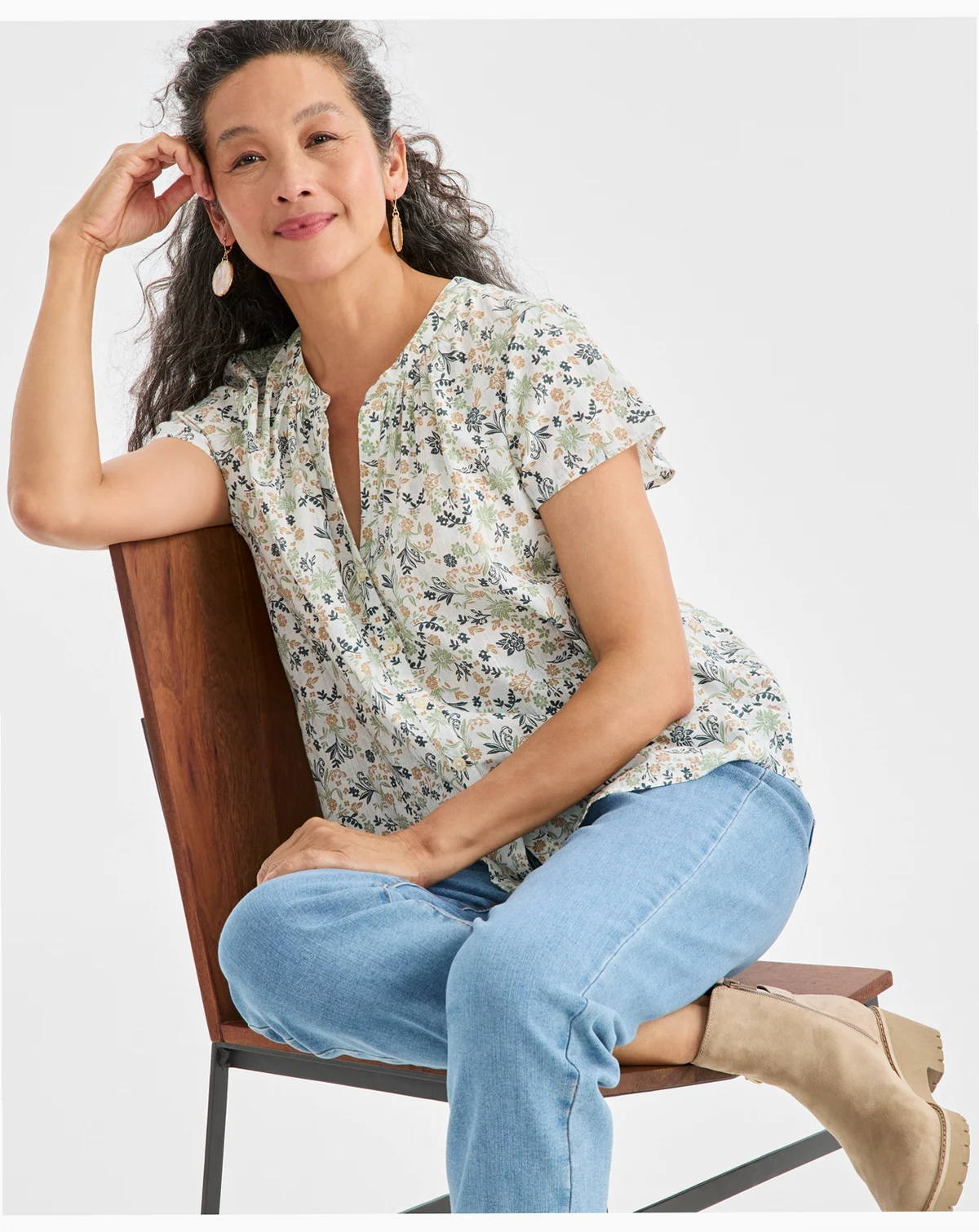 Petite Printed Flutter Sleeve Top, Macy's Exclusive