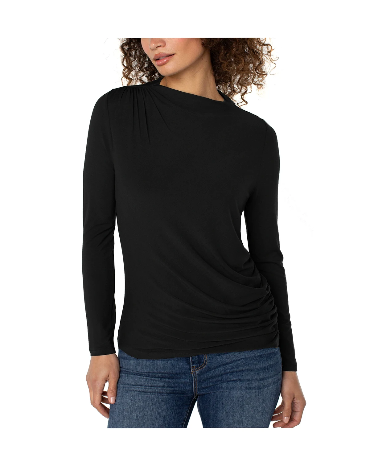 Women's Mock-Neck Long-Sleeve Shirred Knit Top