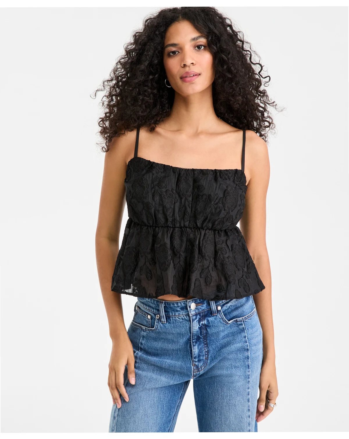 Women's Floral-Textured Sleeveless Peplum Top, Macy's Exclusive