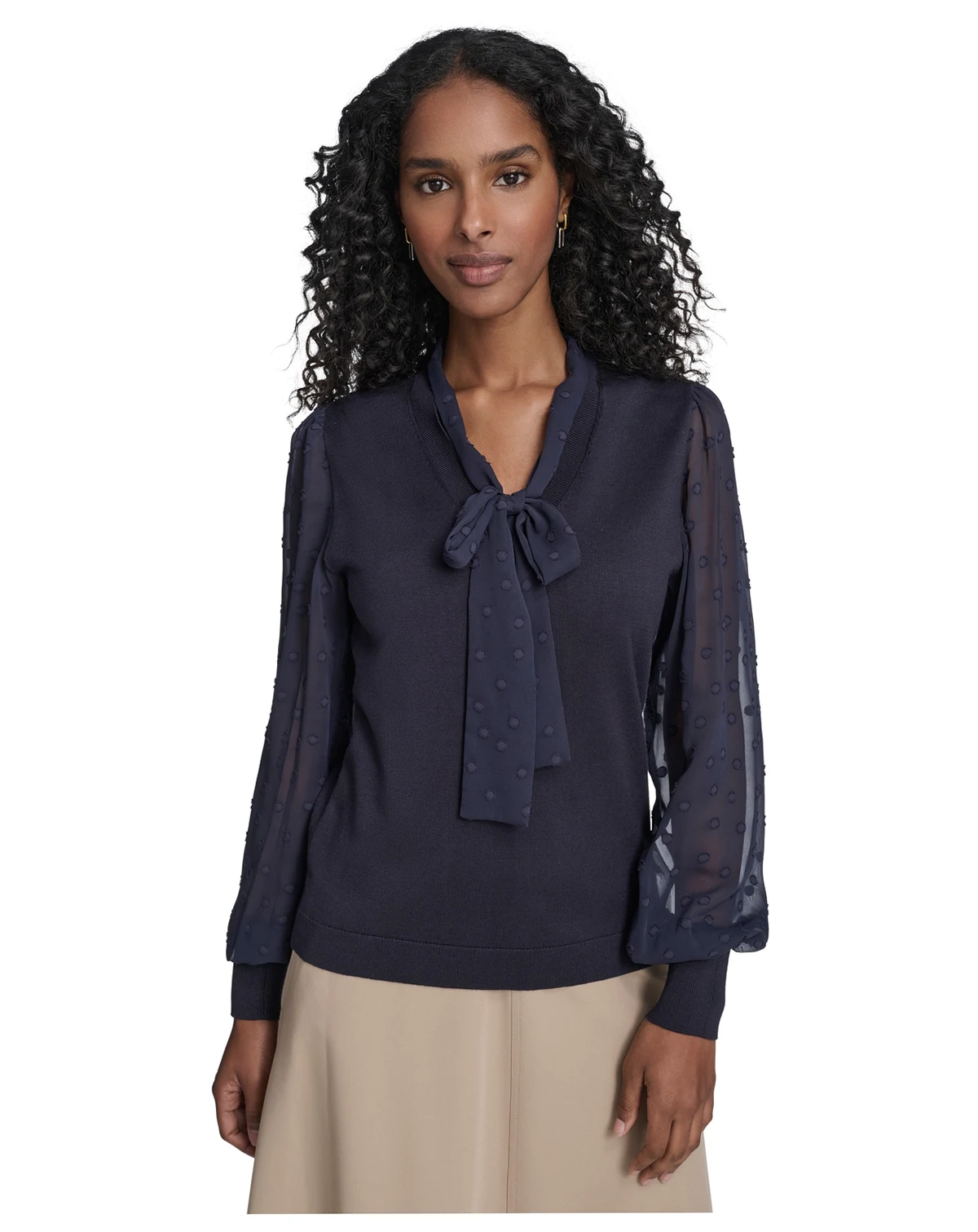Women's Mixed Media Floral Clip Long Sleeve Sweater