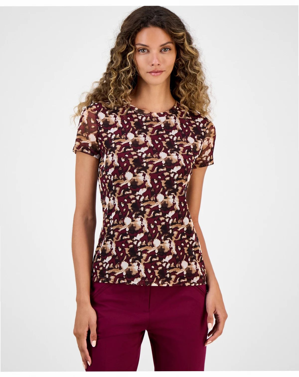 Women's Printed-Mesh Short-Sleeve Tee, Macy's Exclusive