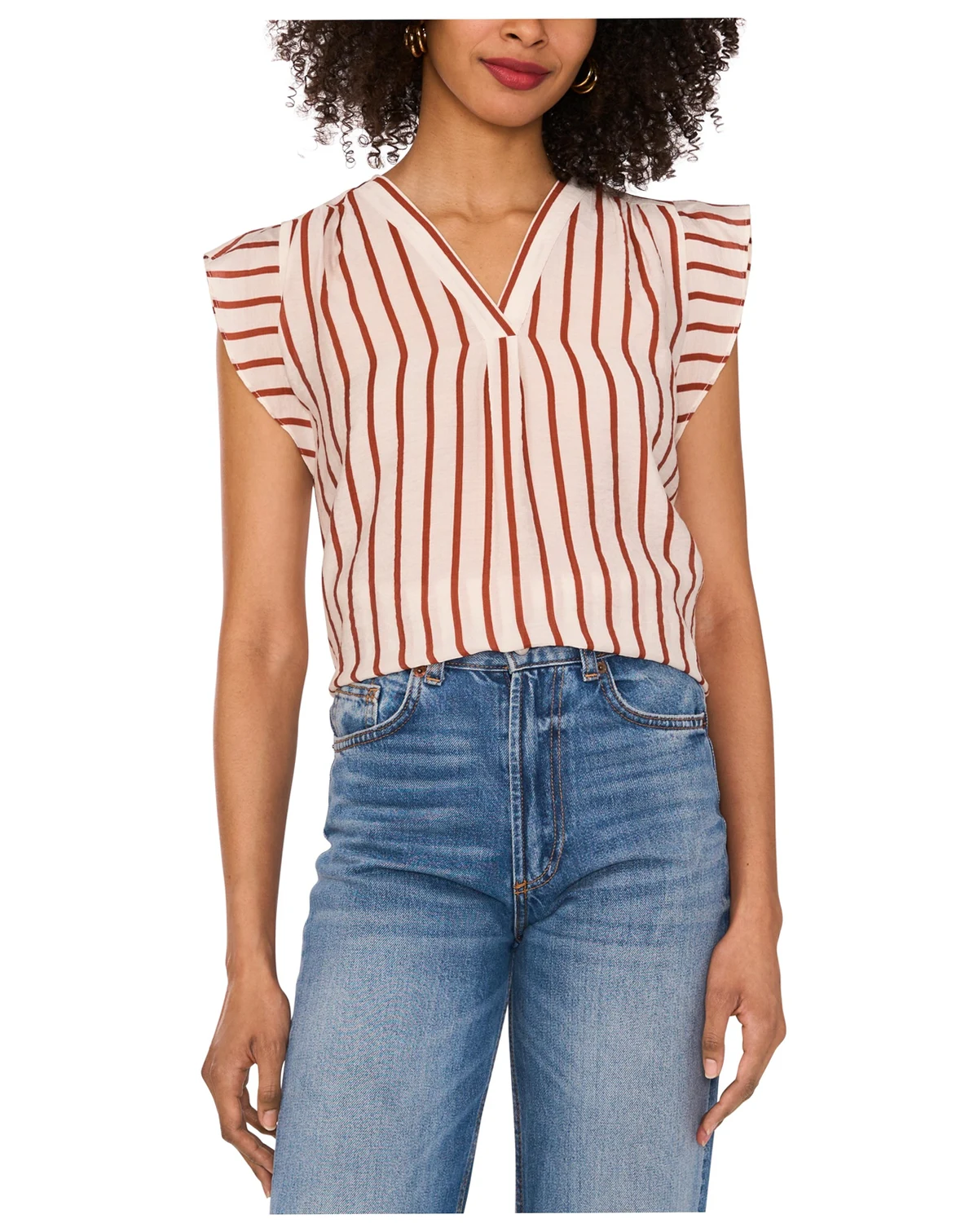 Women's Striped V-Neck Cap-Sleeve Shirt