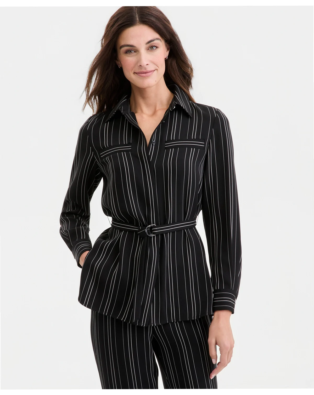 Women's Striped Button-Front Tie-Waist Shirt