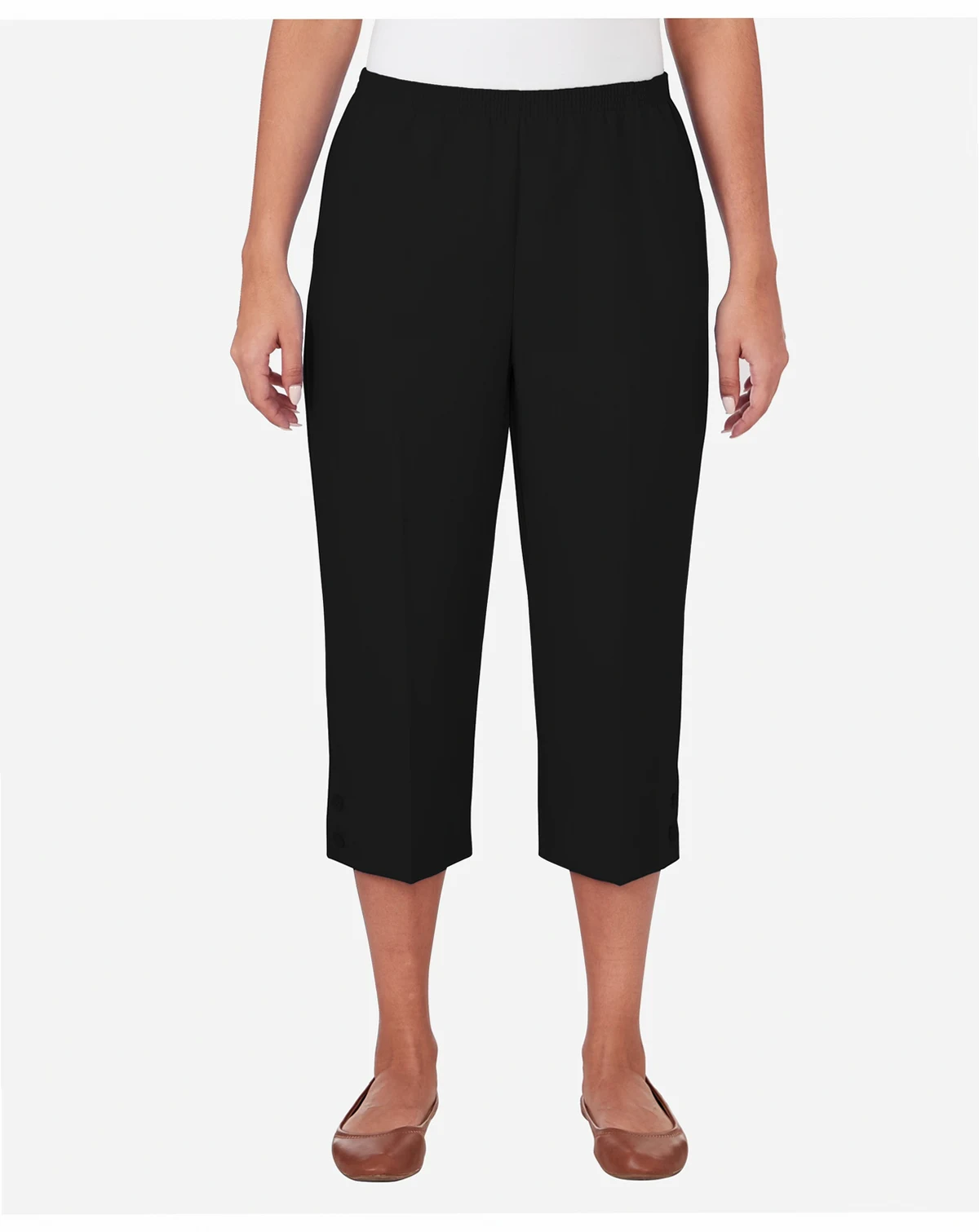 Petite Classic Button Hem Gathered Waistband Capri