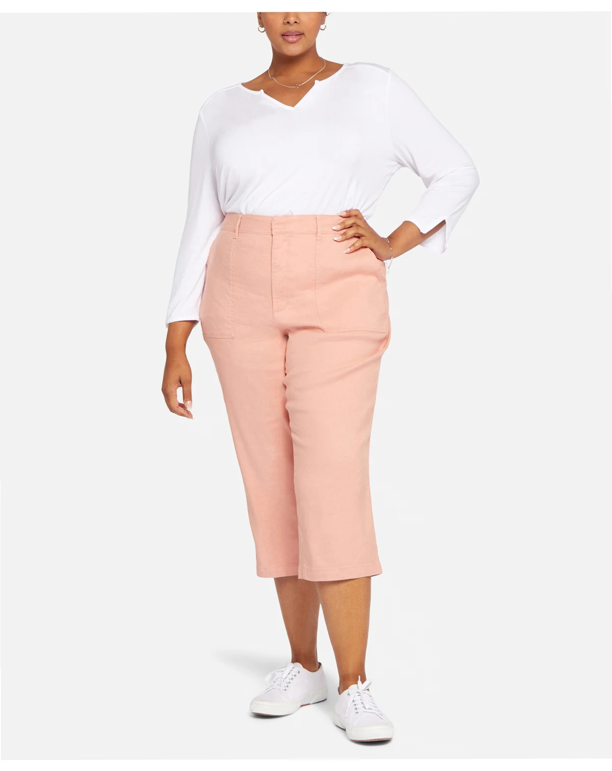 Plus Size Linen-Blend Stretch Utility Pants