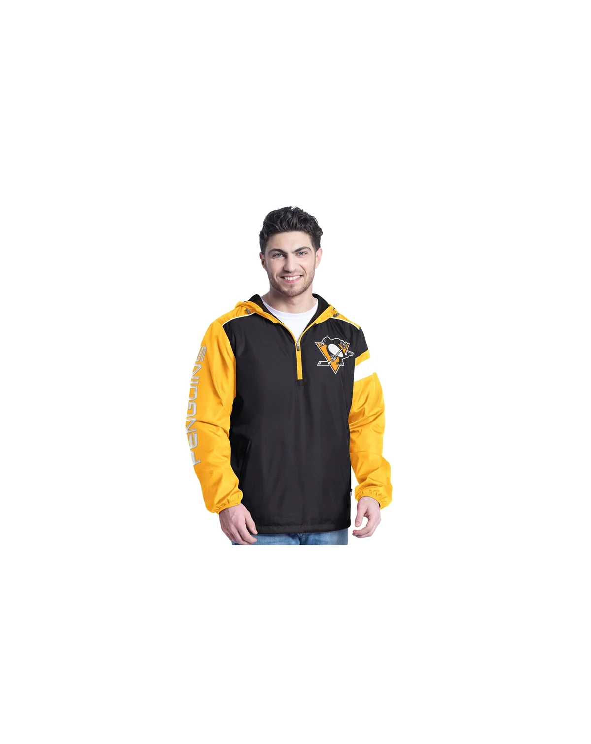 Men's Black/Gold Pittsburgh Penguins Lateral Half-Zip Hoodie Jacket