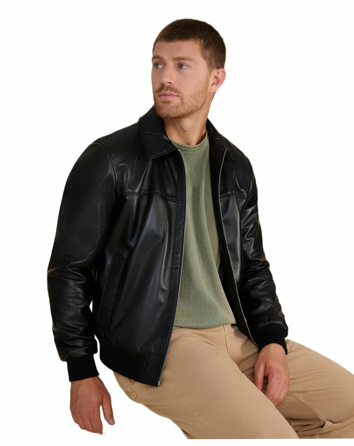 Men's Leather Bomber Jacket