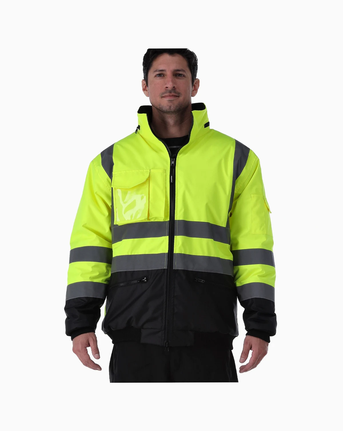 Men's HiVis Waterproof Bomber Jacket - Extreme Cold Protection, High-Visibility, Fleece-Lined, Rollout Hood