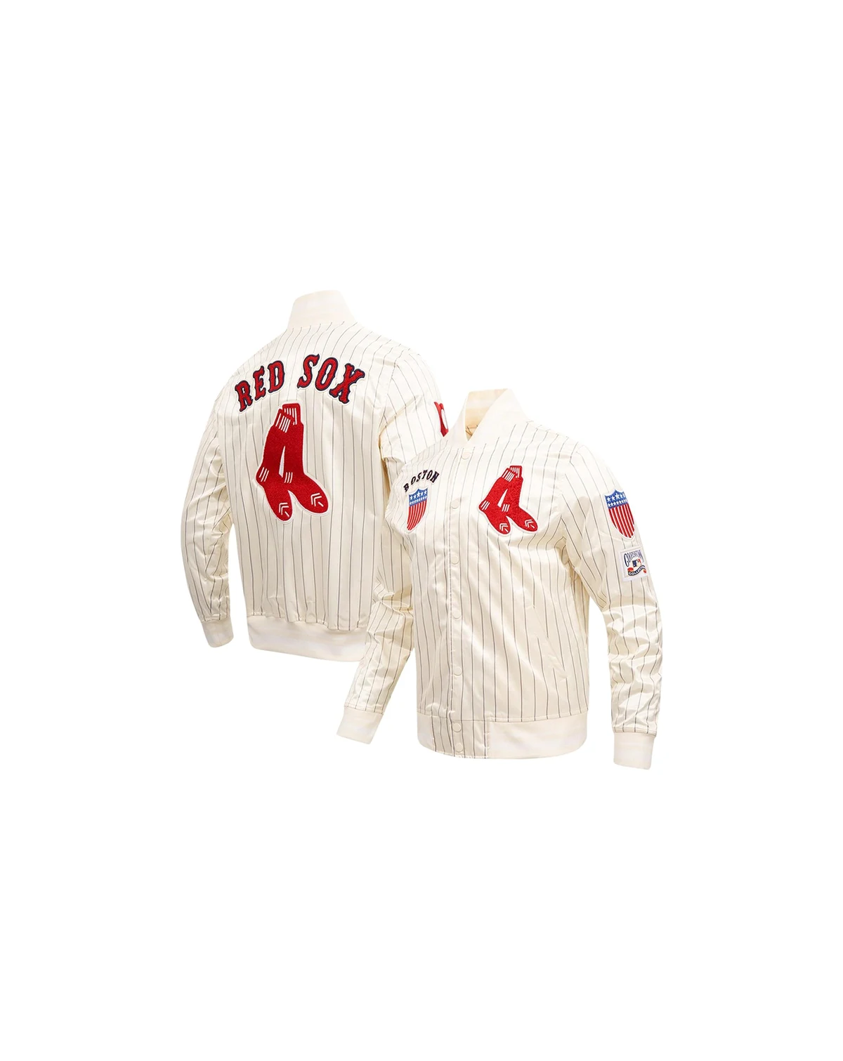 Men's Cream Boston Red Sox Cooperstown Collection Pinstripe Retro Classic Satin Full-Snap Jacket