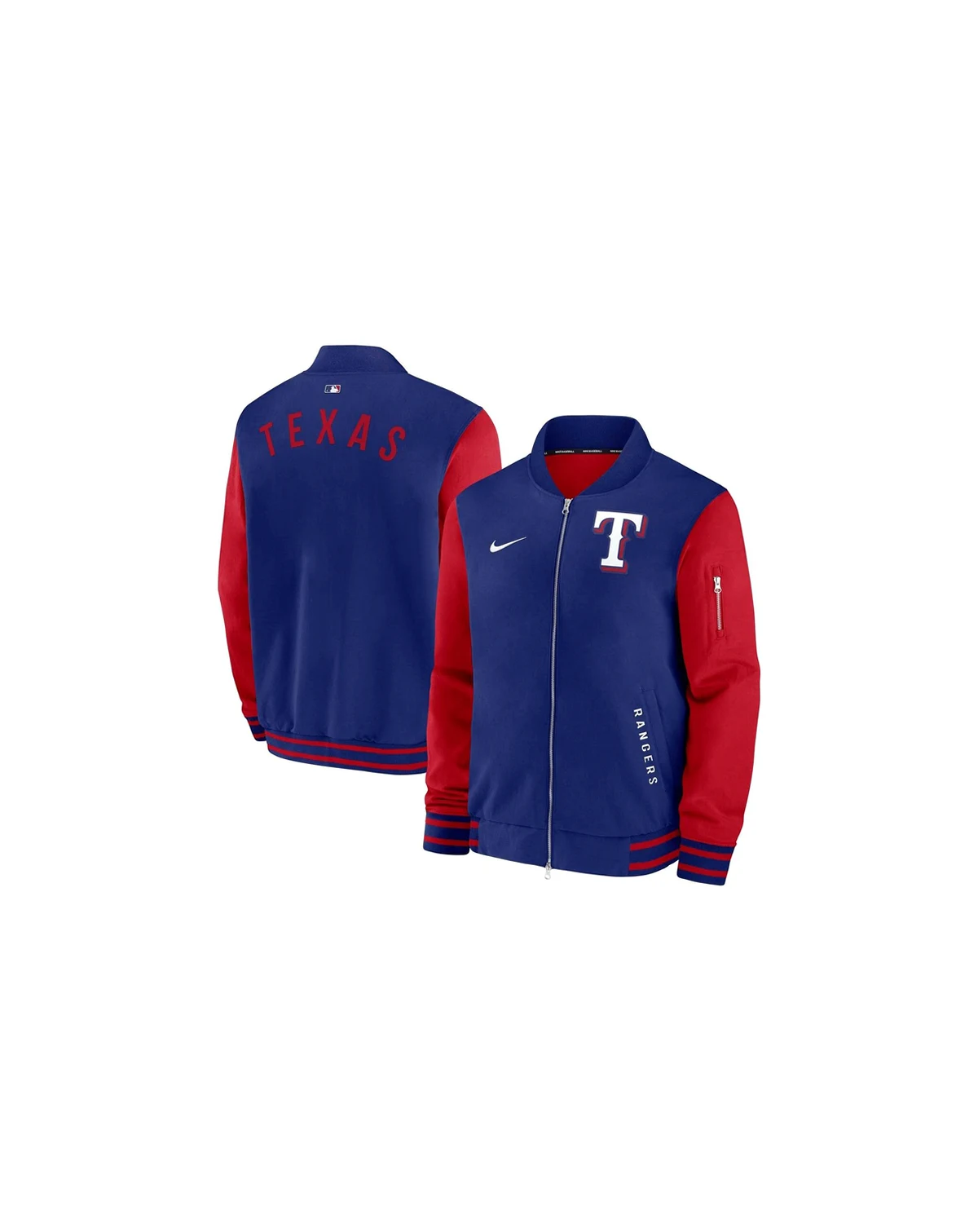 Men's Royal/Red Texas Rangers Authentic Collection Dugout Full-Zip Bomber Jacket
