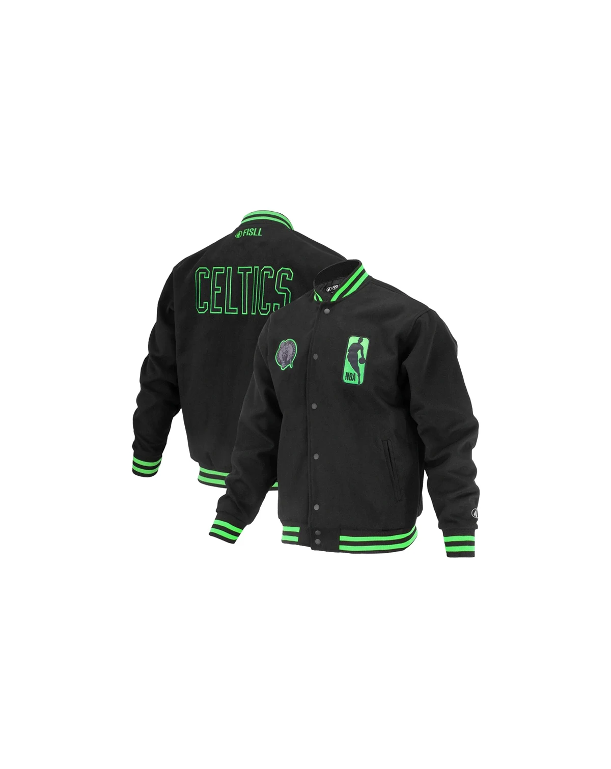 Men's and Women's Black Boston Celtics Logo Man Shadow Collection Full-Snap Varsity Jacket