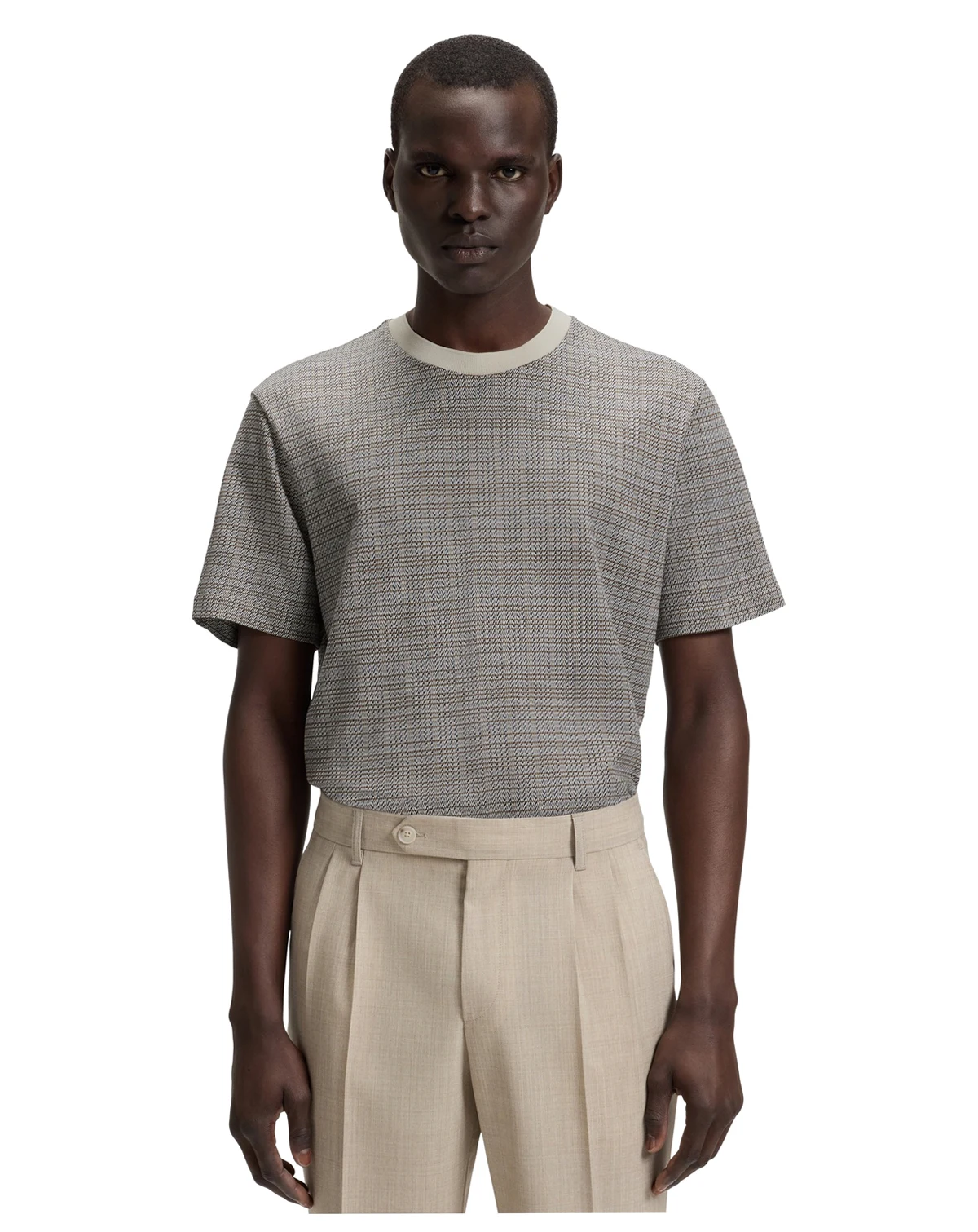Men's Grid Pattern Mercerized-Cotton T-Shirt