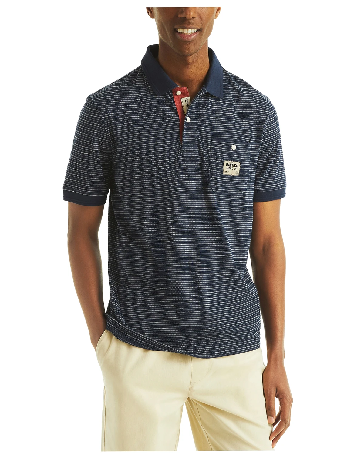 Men's Short Sleeve Textured Striped Polo Shirt