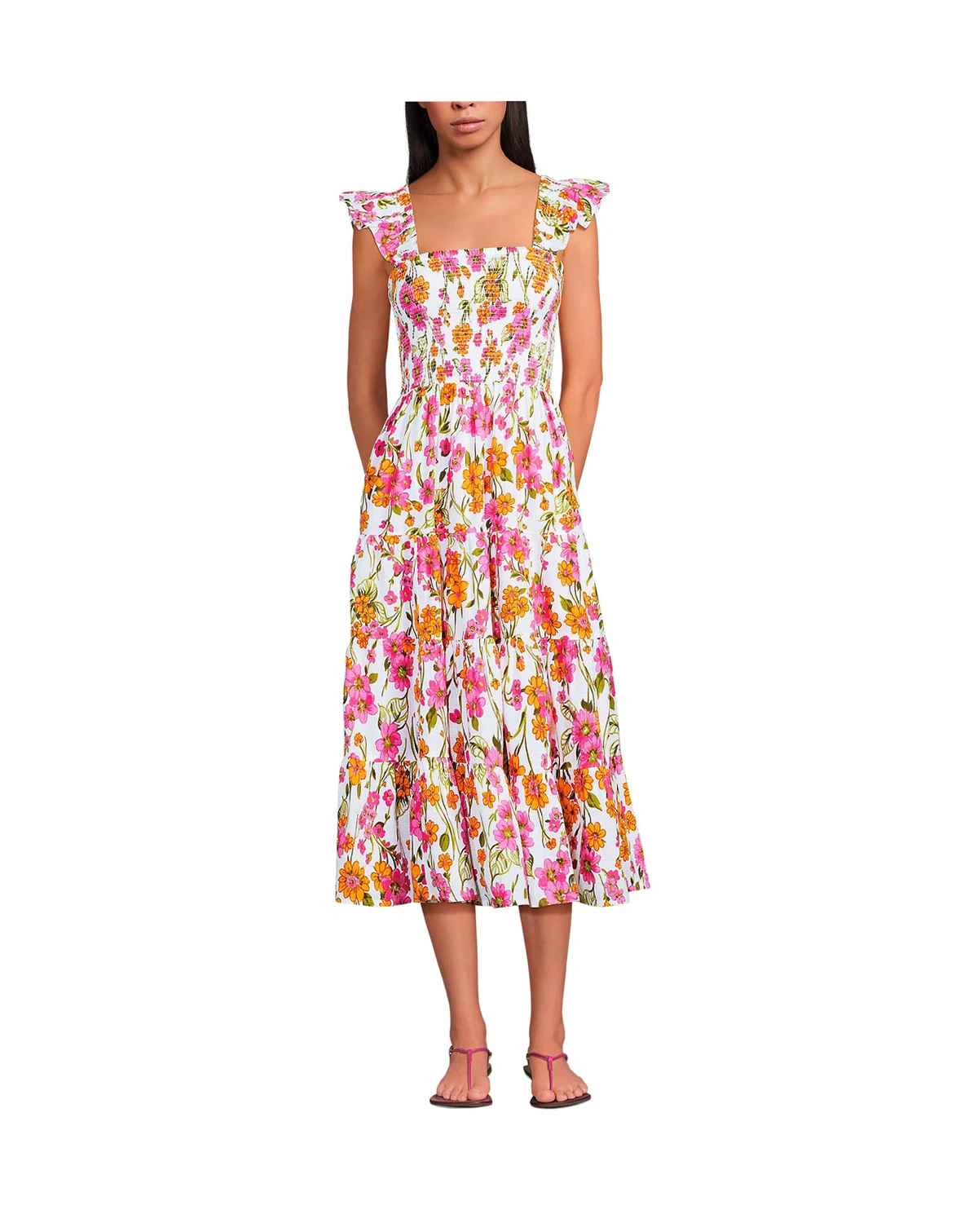 Women's Cotton Dobby Smocked Dress with Ruffle Straps