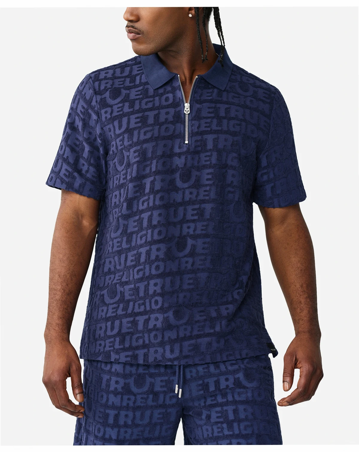 Men's Short-Sleeve Logo Terry Knit Zip Shirt