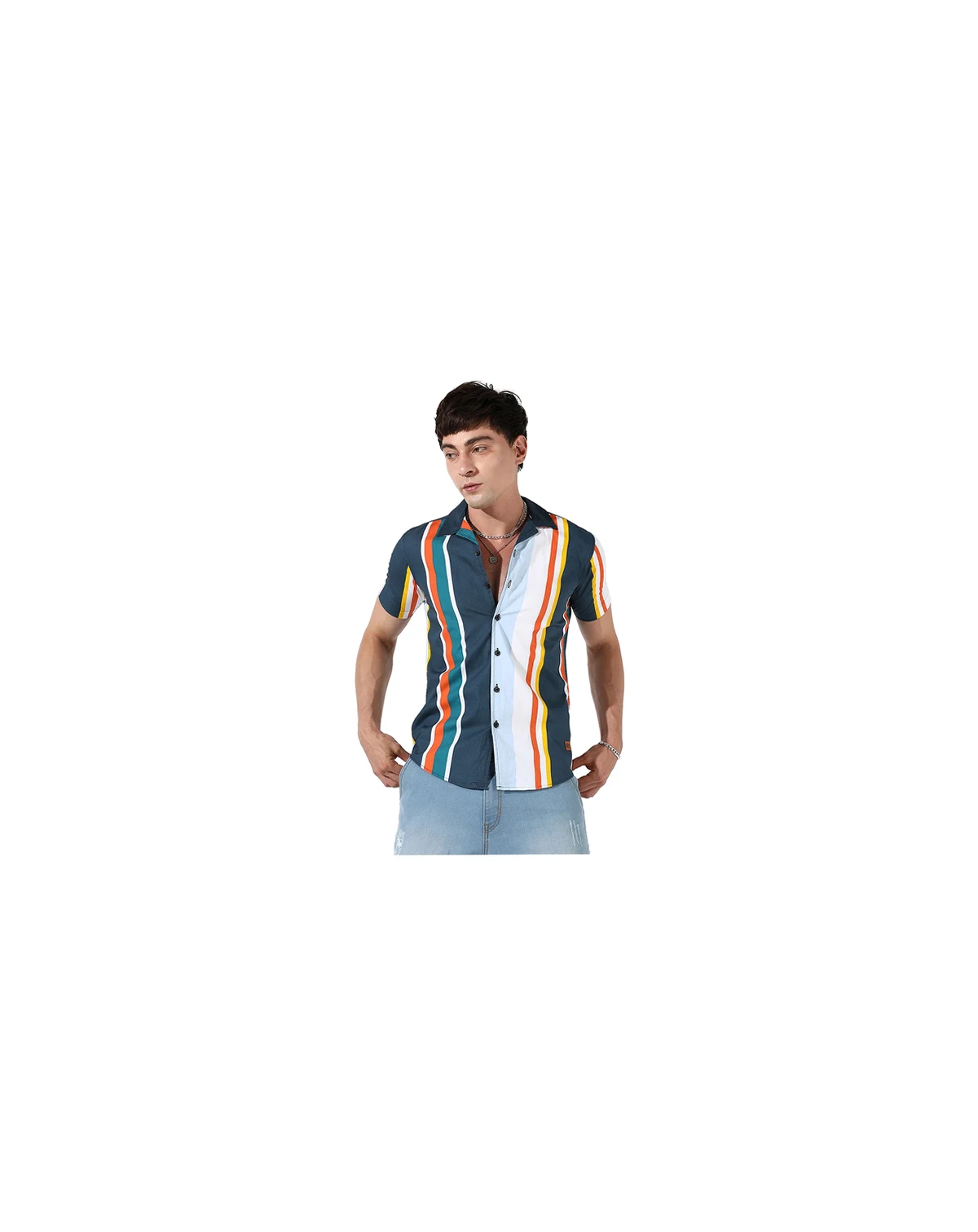 Men's Striped Button Up Cotton Shirt