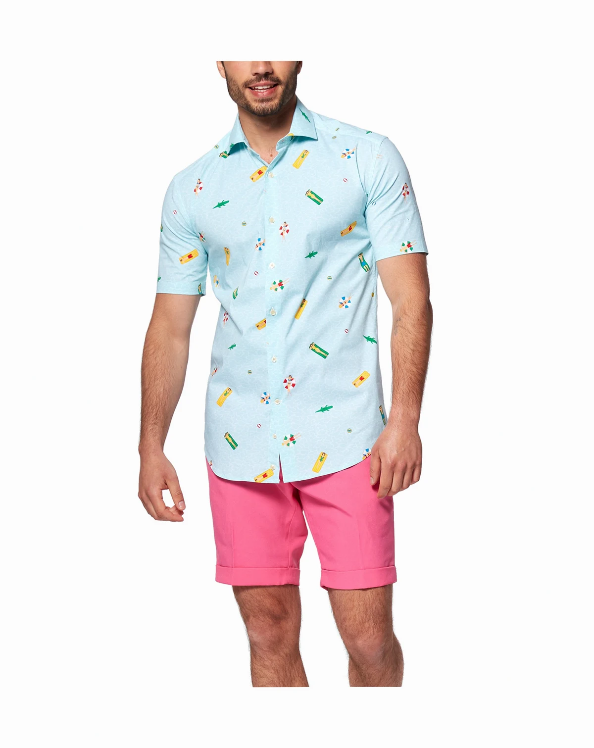 Men's Shirt - Button Up Dress Shirt - Slim Fit - White - Short Sleeve