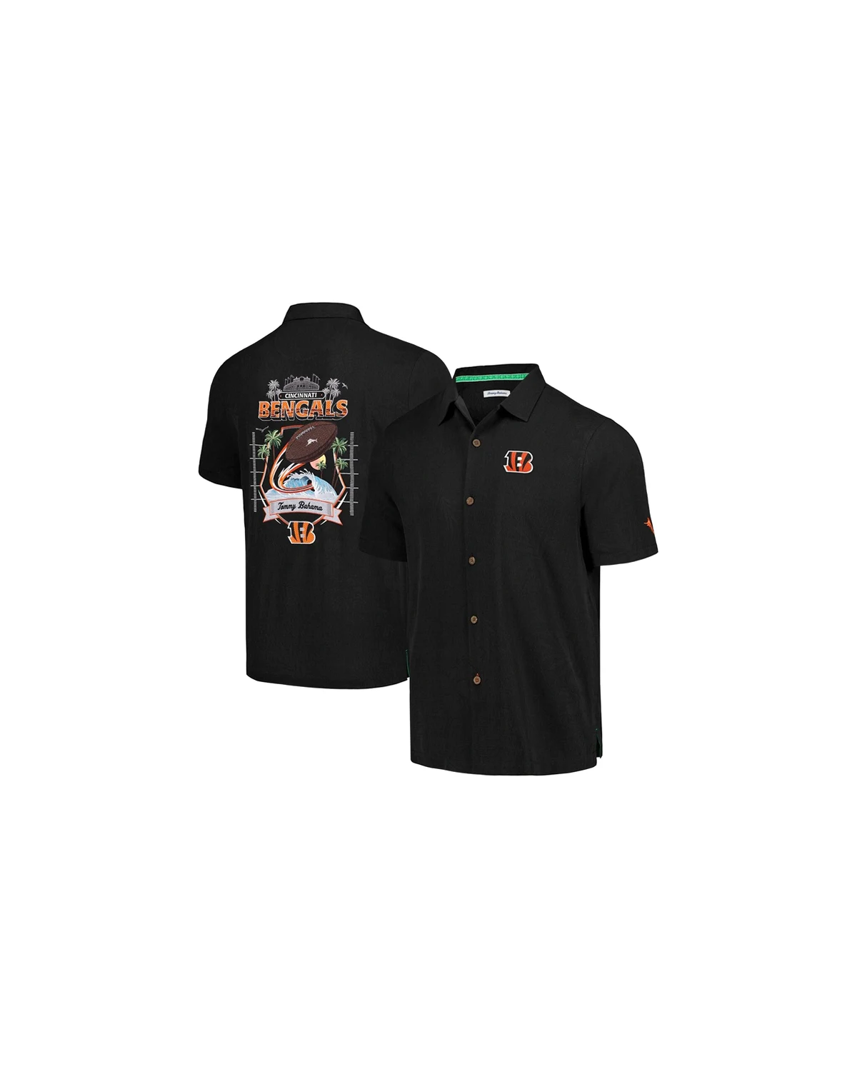 Men's Black Cincinnati Bengals Tidal Kickoff Camp Button-Up Shirt