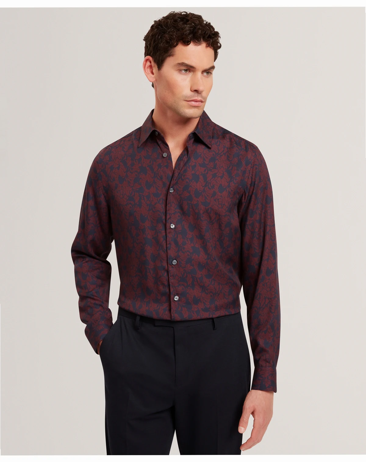 Men's Akselle Regular Fit Tonal Floral Print Long Sleeve Shirt