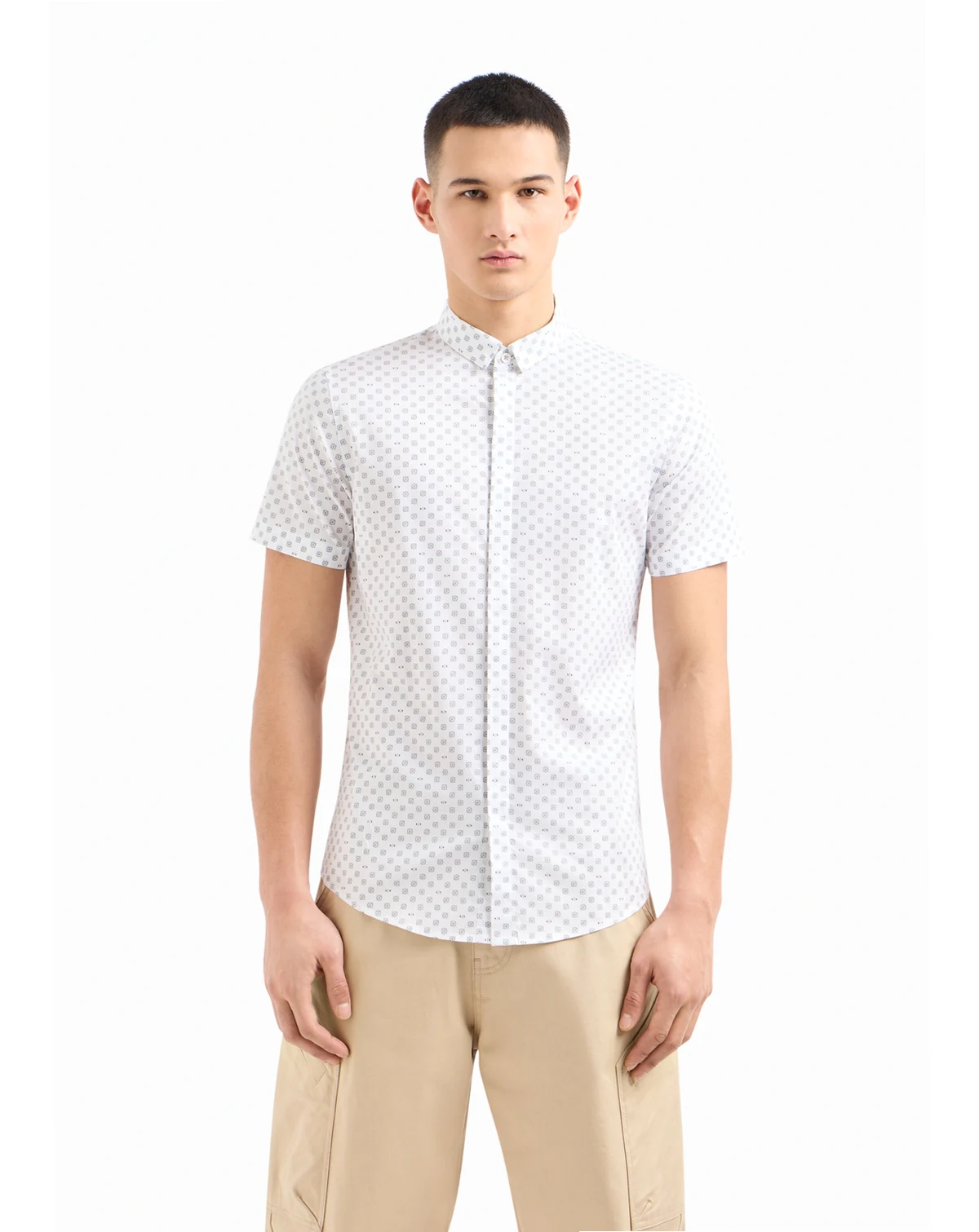 Men's Slim-Fit Tonal Geo Logo-Print Button-Down Shirt