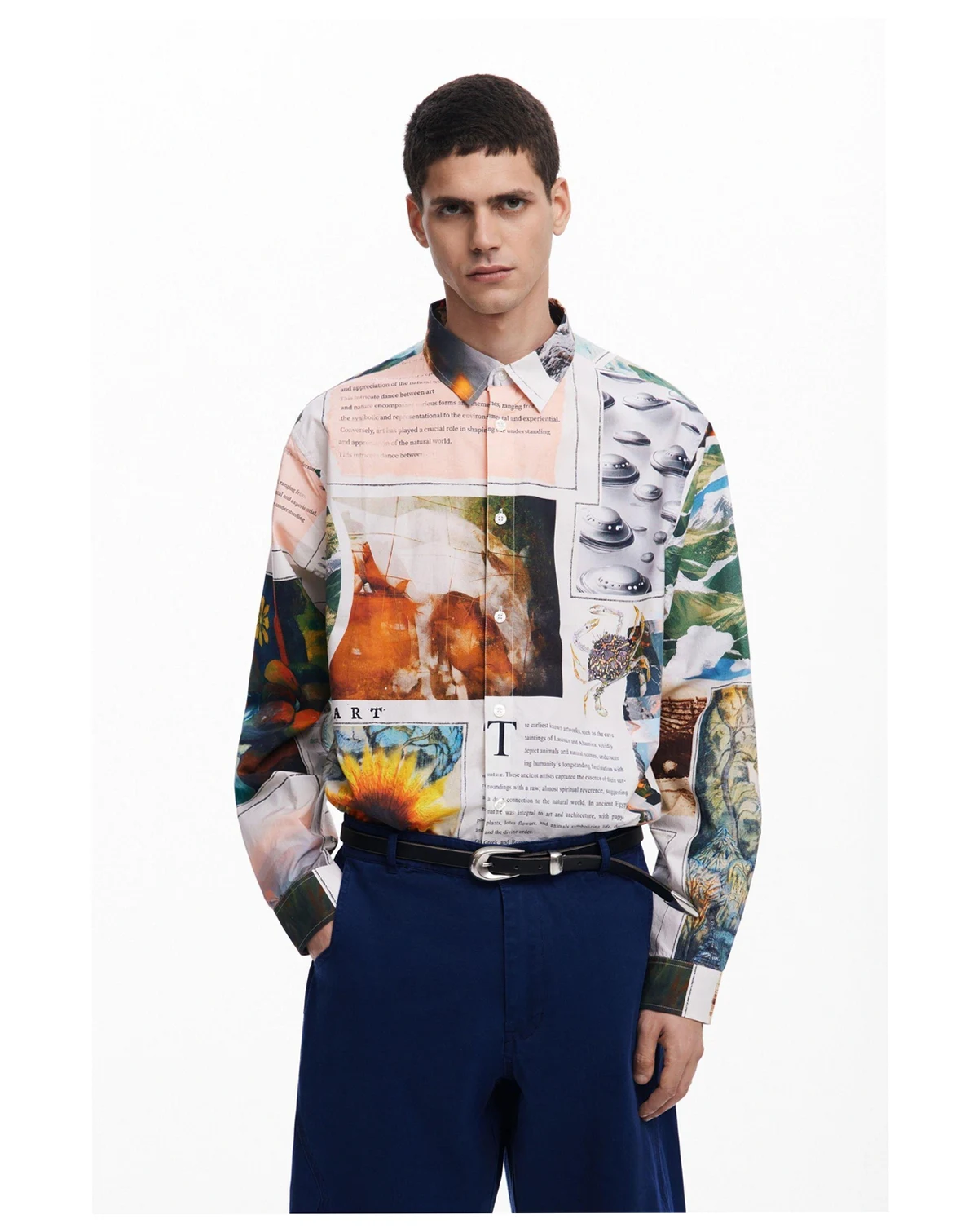 Men's Long sleeve news print shirt