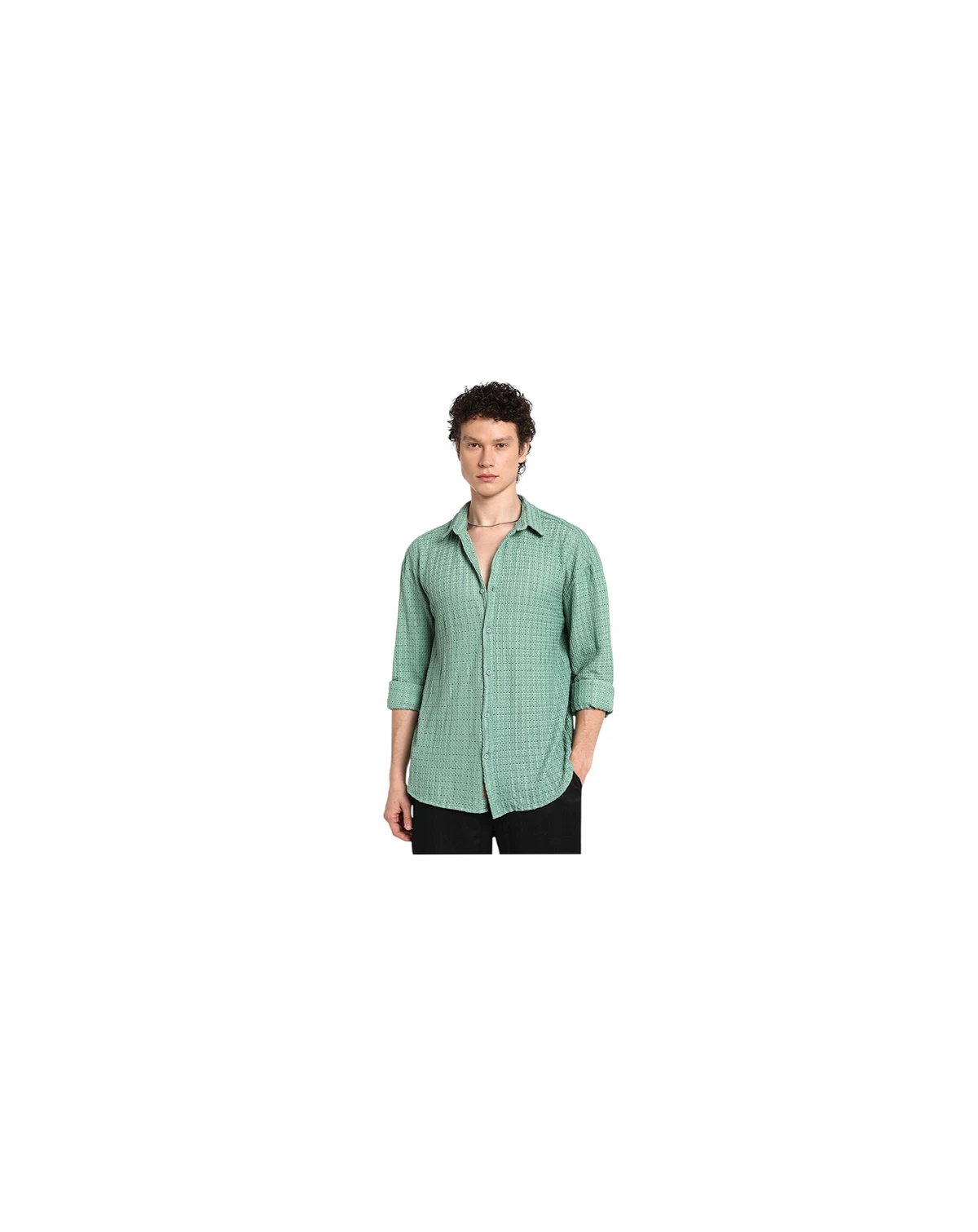 Men's Sea Green Hollow Knit Oversized Shirt