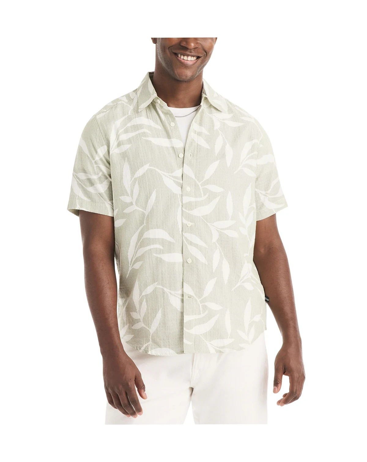 Men's Short-Sleeve Leaf Dobby Woven Shirt