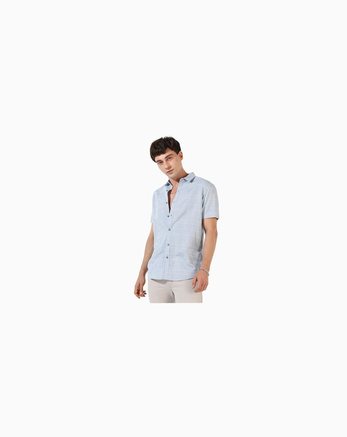 Men's Light Blue Textured Regular Fit Casual Shirt