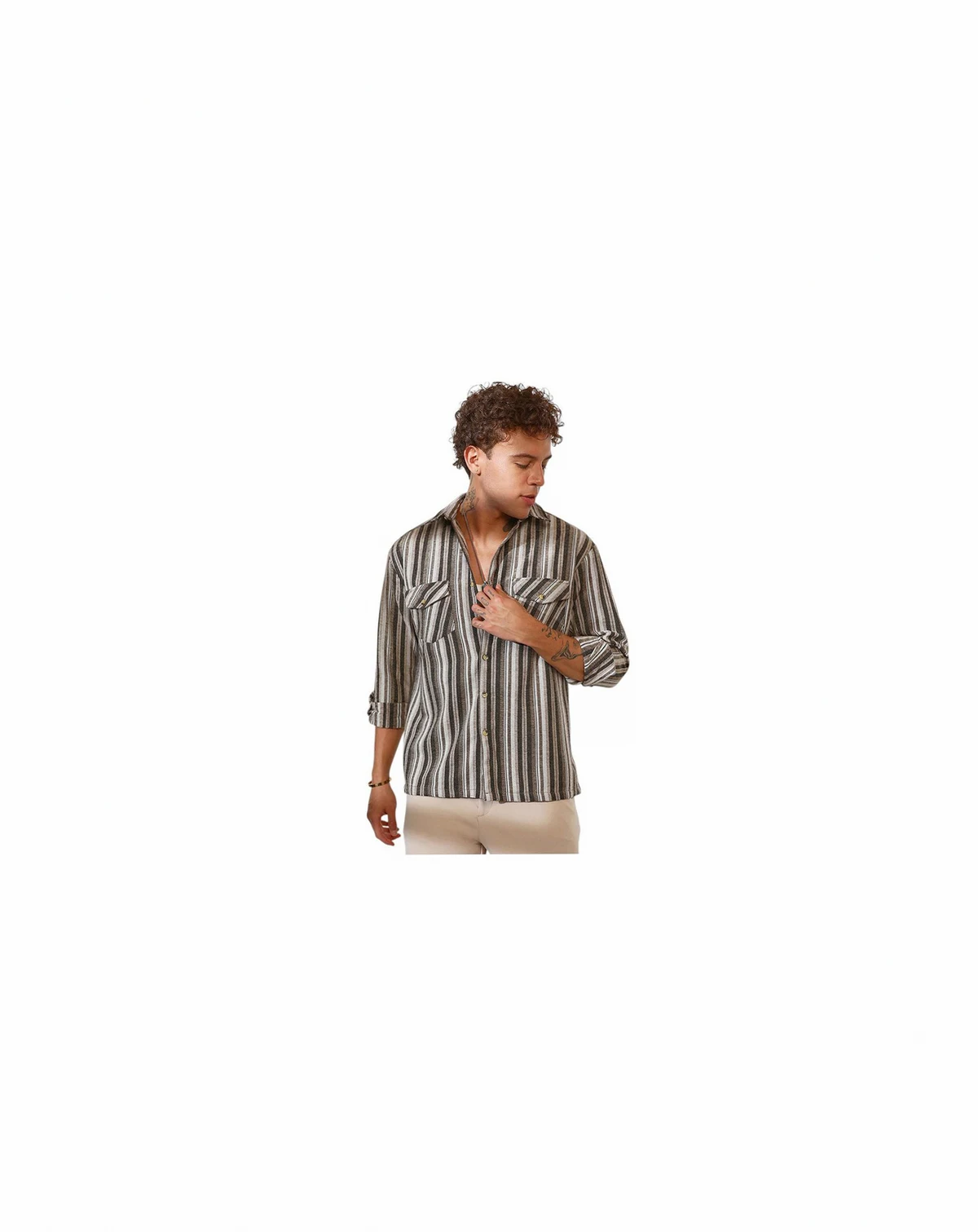 Men's Taupe Brown & Sepia Brown Multitrack Striped Oversized Shirt