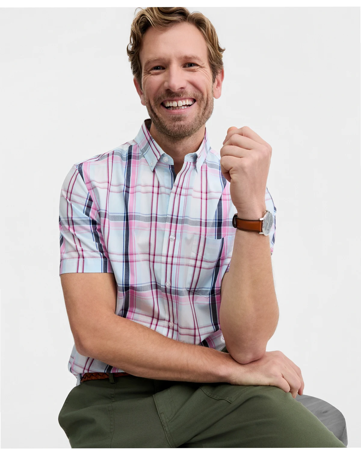 Men's Ian Plaid Poplin Short-Sleeve Shirt, Macy's Exclusive