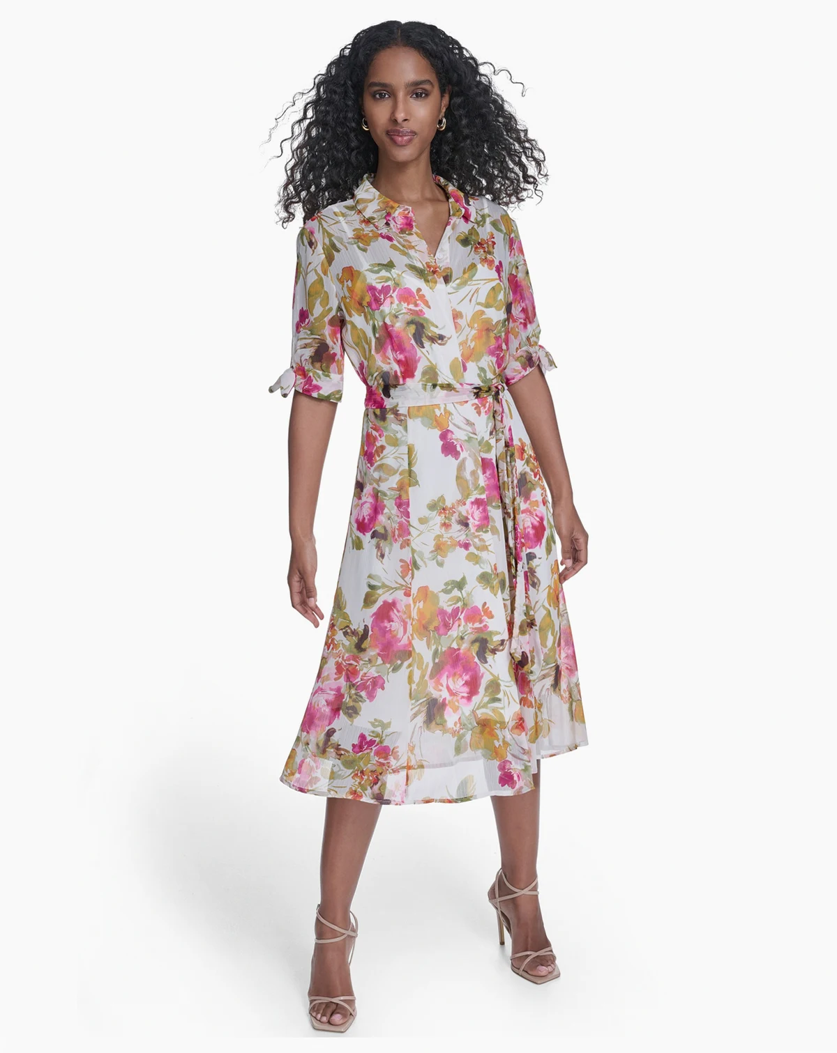 Women's Tie-Sleeve Printed Midi Dress