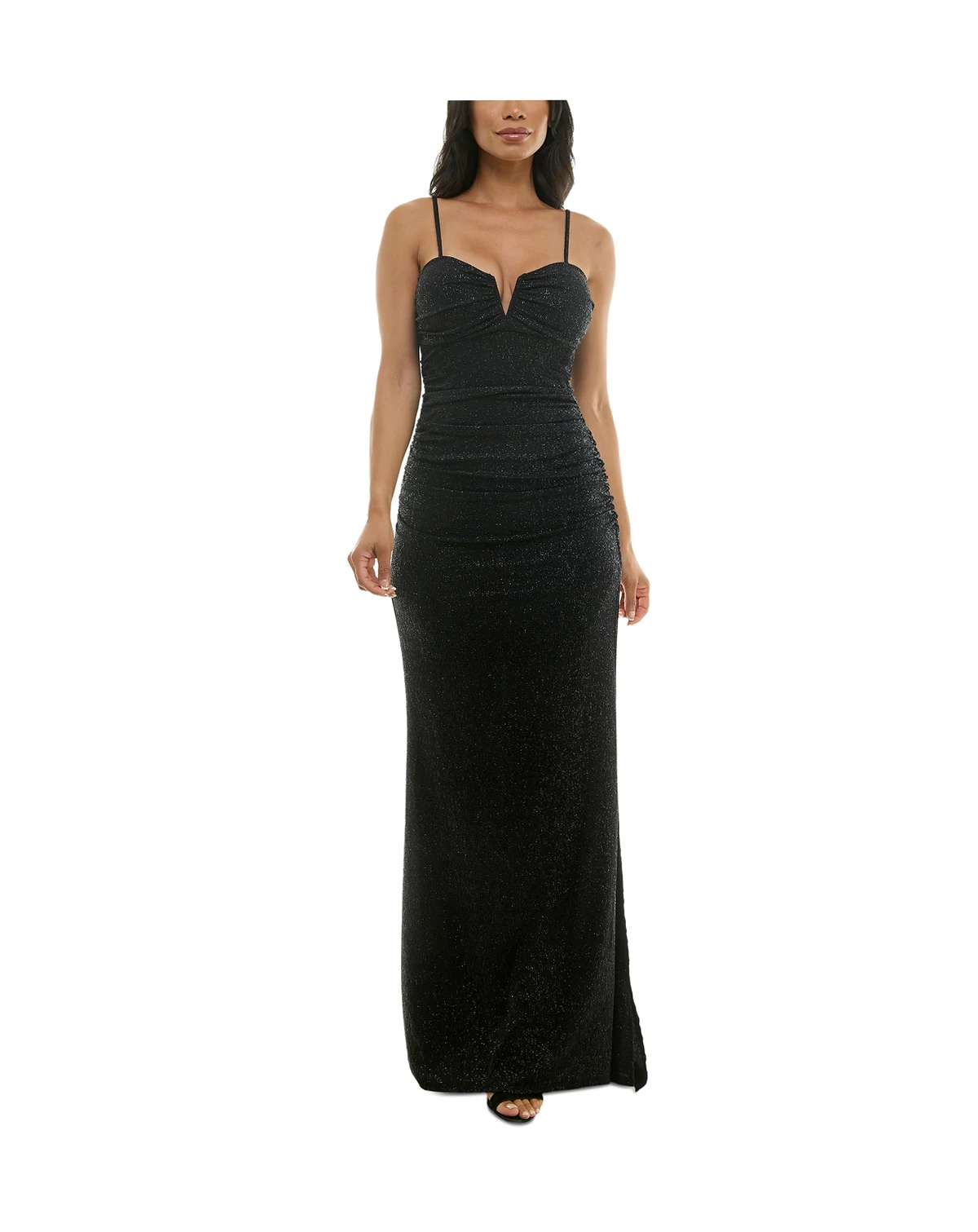 Juniors' Glitter-Knit Notched-Neck Gown